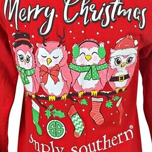 Simply Southern Long Sleeve Christmas T-Shirt Owl Family Sz. Small Holiday